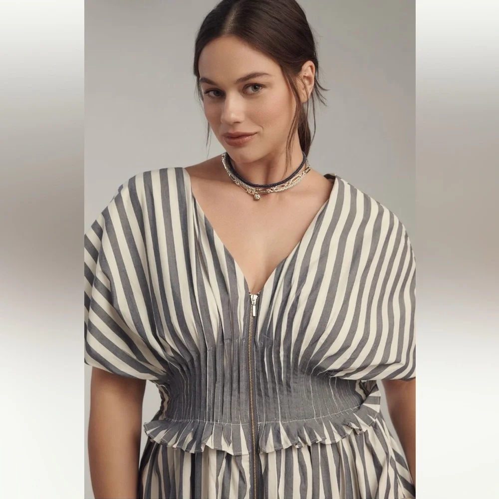 NWT By Anthropologie V-Neck Zip-Front Midi Dress - Picture 7 of 12